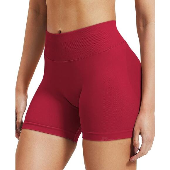 Voyjoy Women Medium Red High Scrunch Butt Workout Athletic Booty Biker Shorts - Picture 1 of 5